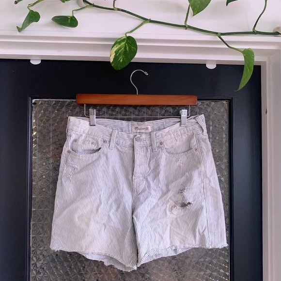 Madewell Pants - Madewell Light Blue Railroad Stripe Striped Button Fly Linen Nautical Shorts